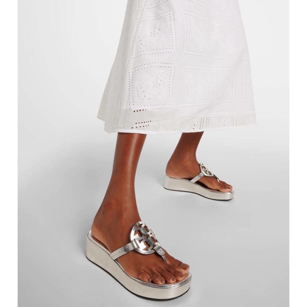 NEW Tory Burch Miller Crinkled Metallic Wedge Sandal size 7